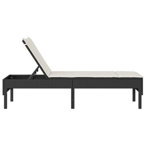 Schwarze Poly Rattan Sonnenliege mit Auflage