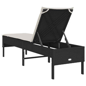 Schwarze Poly Rattan Sonnenliege mit Auflage