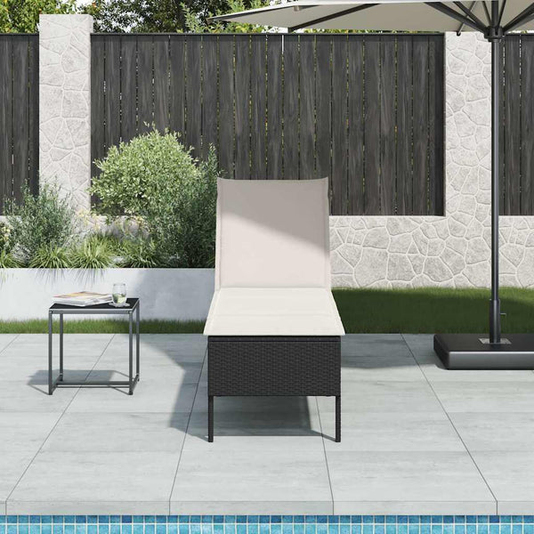 Schwarze Poly Rattan Sonnenliege mit Auflage
