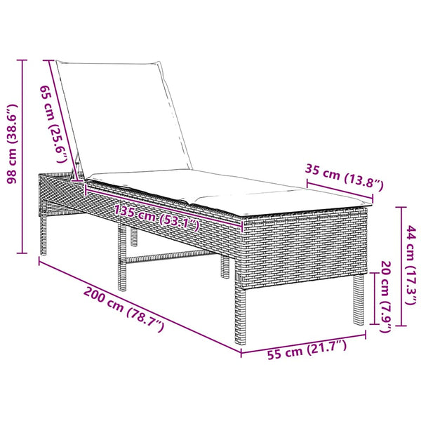 Poly Rattan Sonnenliege Braun mit Auflage