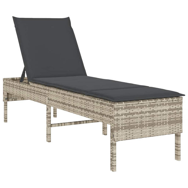 Sonnenliege mit Auflage Hellgrau Poly Rattan
