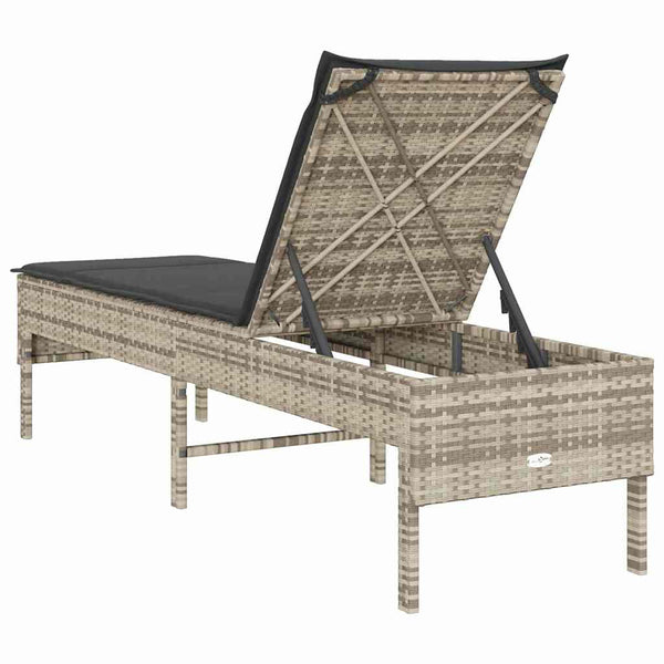 Sonnenliege mit Auflage Hellgrau Poly Rattan