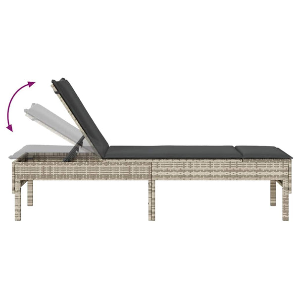 Sonnenliege mit Auflage Hellgrau Poly Rattan