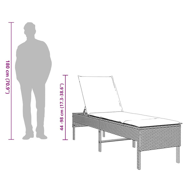 Graue Poly Rattan Sonnenliege mit Auflage