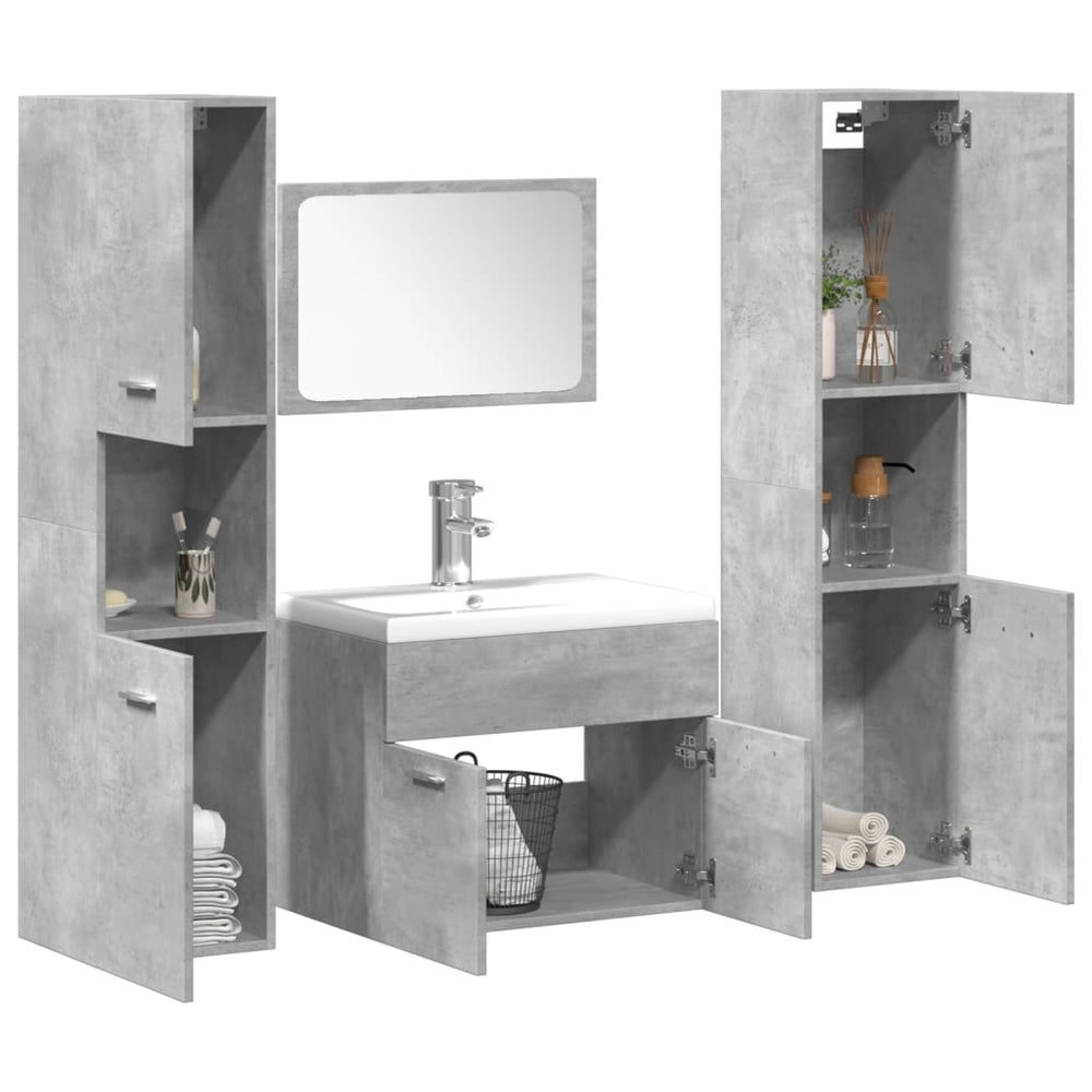 vidaXL Ensemble de meubles de salle de bain 4 pcs Bois d'ingénierie Gris béton