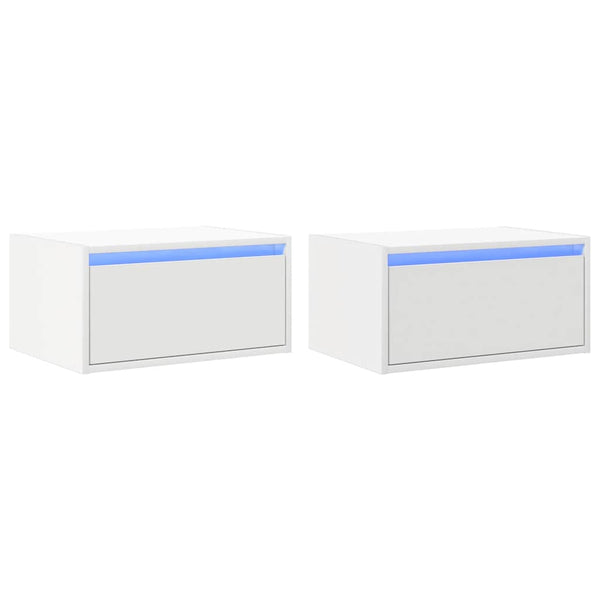 Wand-Nachttische mit LED, 2er-Set, Weiß