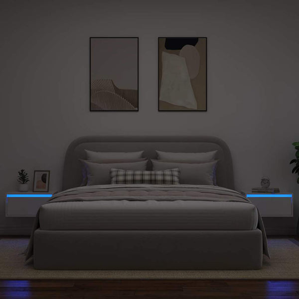 Wand-Nachttische mit LED, 2er-Set, Weiß