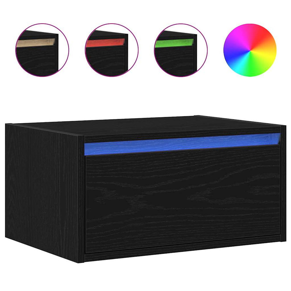 Wand-Nachttisch mit LED Schwarz Eichen-Optik