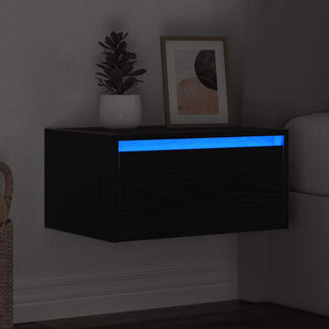 Wand-Nachttisch mit LED Schwarz Eichen-Optik