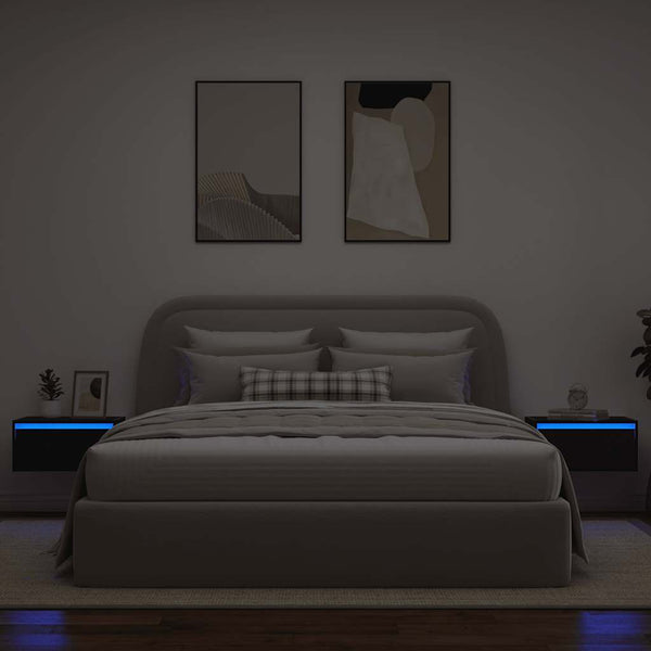 Wand-Nachttische mit LED-Leuchten, 2er-Set