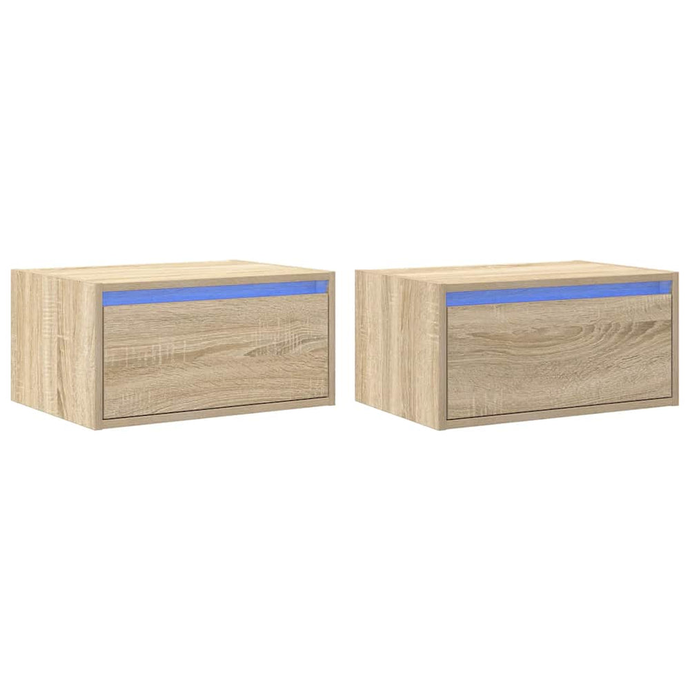 Wand-Nachttische mit LED Sonoma Eiche 2er-Set