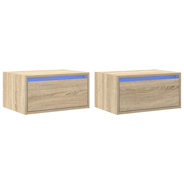 Wand-Nachttische mit LED Sonoma Eiche 2er-Set