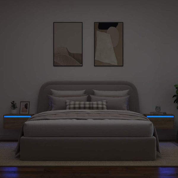 Wand-Nachttische mit LED Sonoma Eiche 2er-Set