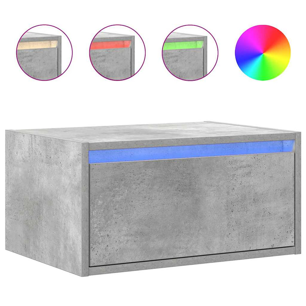 vidaXL Wall-Mounted Nightstand with LED Lights Concrete Grey