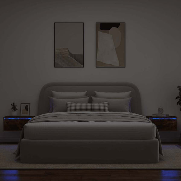 Wand-Nachttische mit LED Räuchereiche 2er-Set