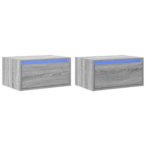 Wand-Nachttische mit LED Grau Sonoma 2er-Set