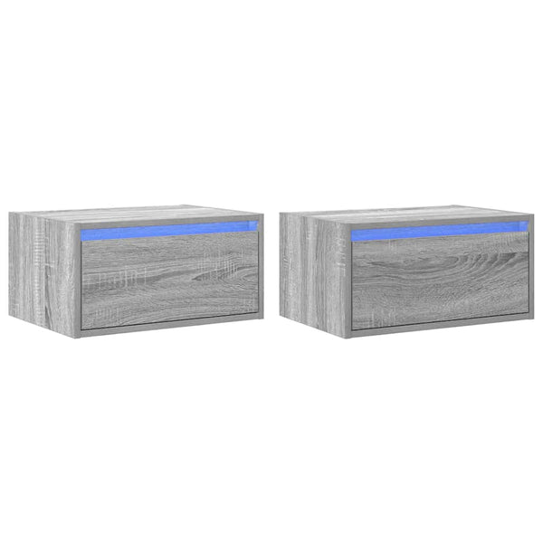 Wand-Nachttische mit LED Grau Sonoma 2er-Set