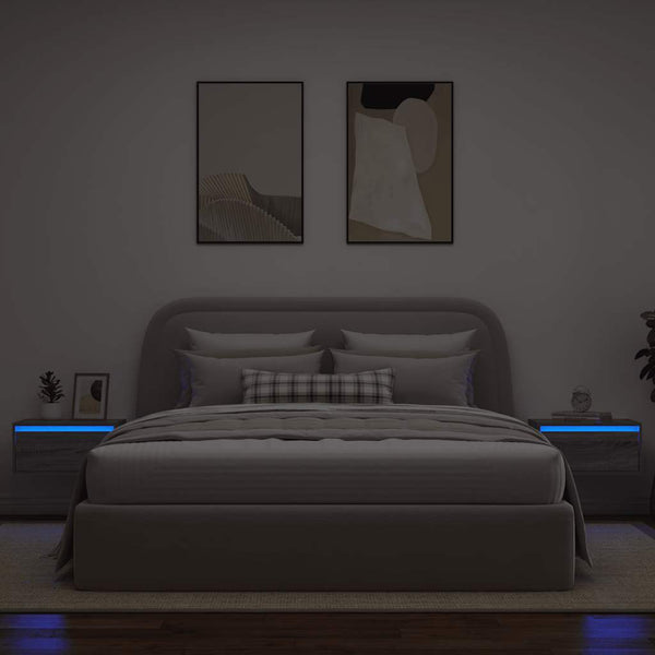 Wand-Nachttische mit LED Grau Sonoma 2er-Set