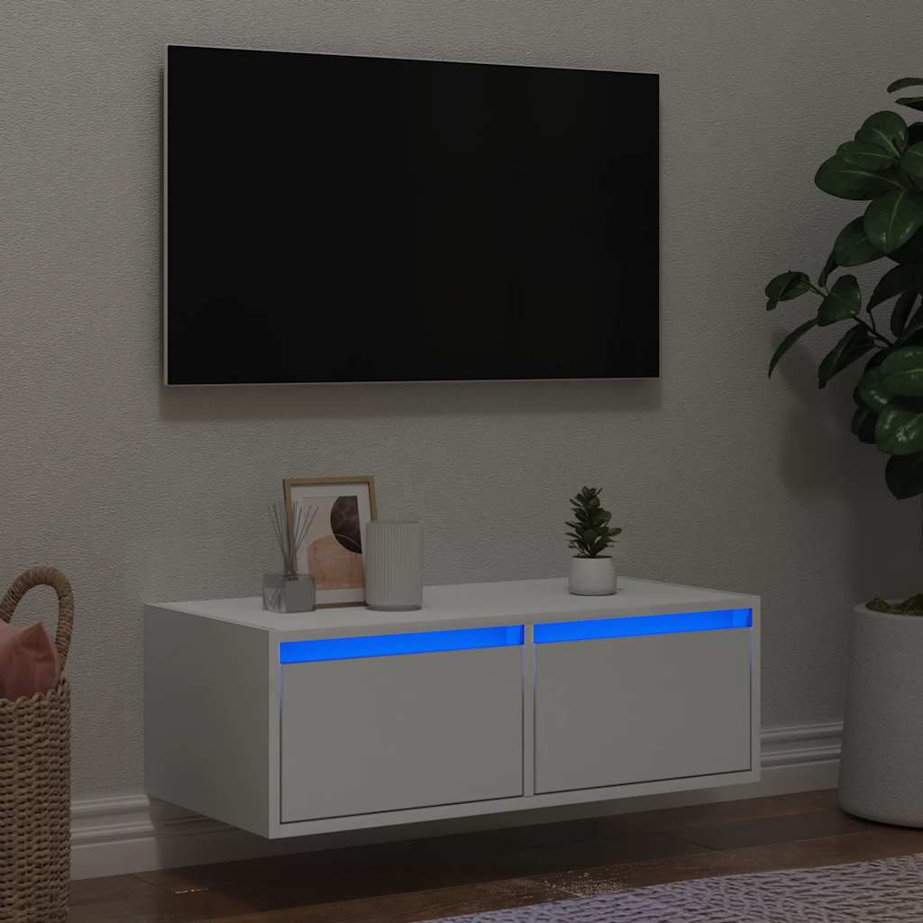 TV-Schrank Weiß mit LED-Leuchten 75 cm