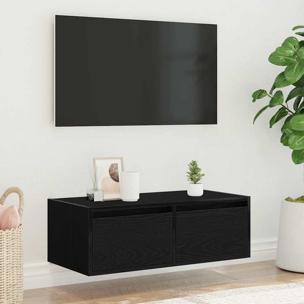 TV-Schrank mit LED Schwarz Eichen-Optik