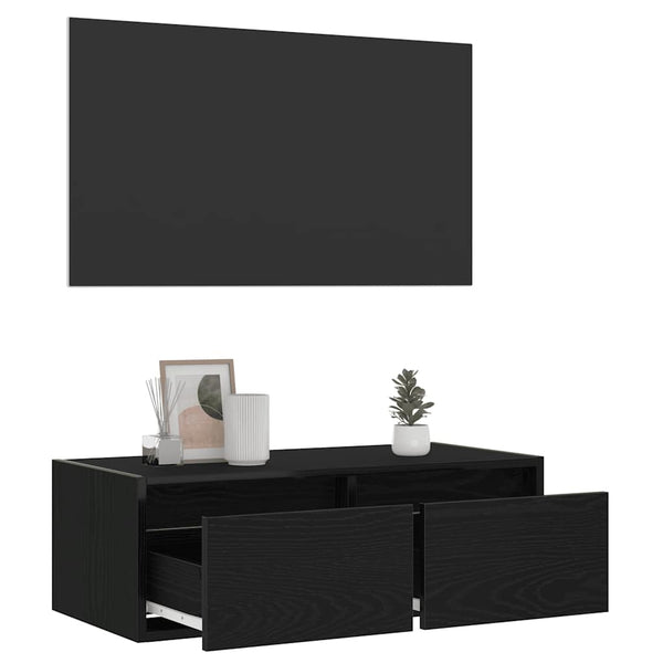 TV-Schrank mit LED Schwarz Eichen-Optik