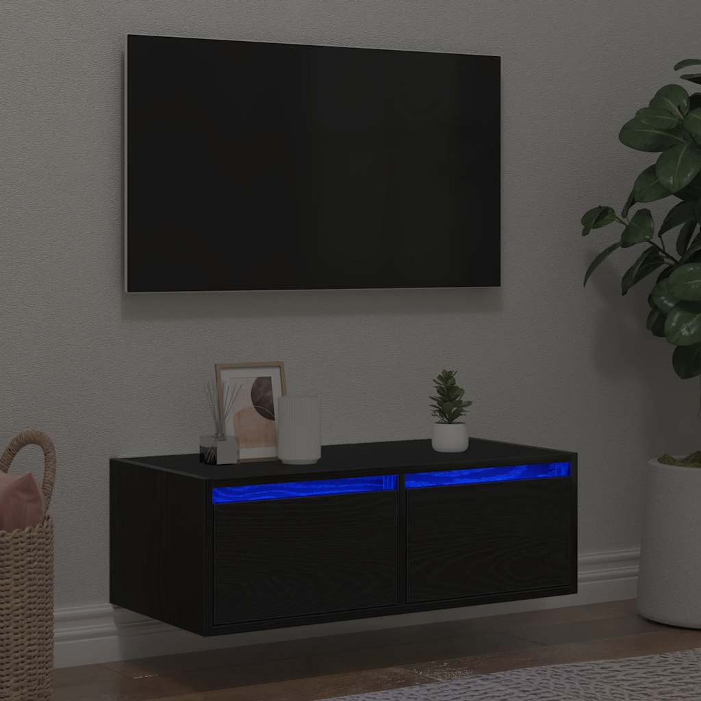 TV-Schrank mit LED Schwarz Eichen-Optik
