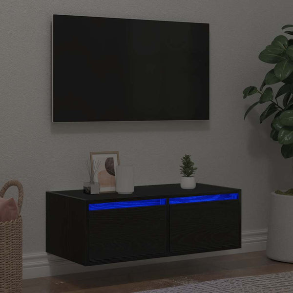 TV-Schrank mit LED Schwarz Eichen-Optik