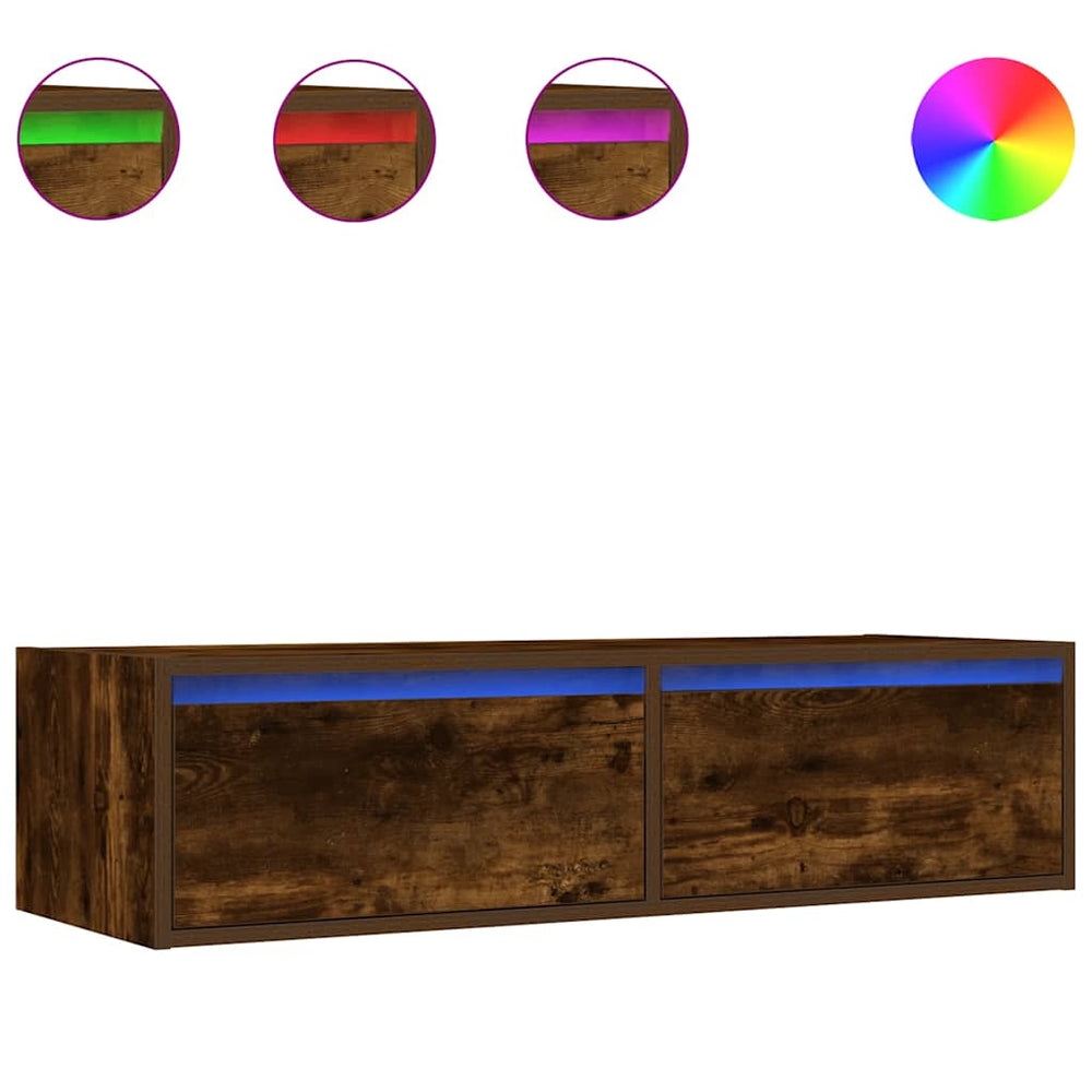 Meuble TV vidaXL avec lumières LED chêne fumé 100x35,5x25 cm