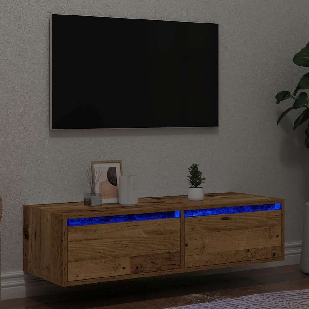 Meuble TV vidaXL avec éclairage LED aspect bois de récupération 100x35,5x25 cm