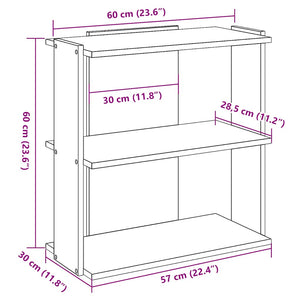 Bücherregal Schwarz, 3 Böden, 60 cm