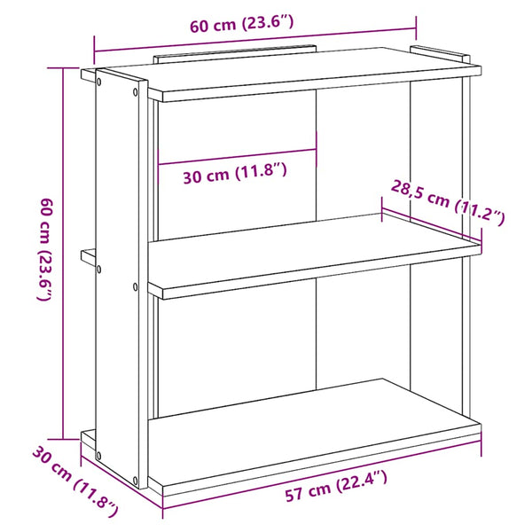 Bücherregal Schwarz, 3 Böden, 60 cm