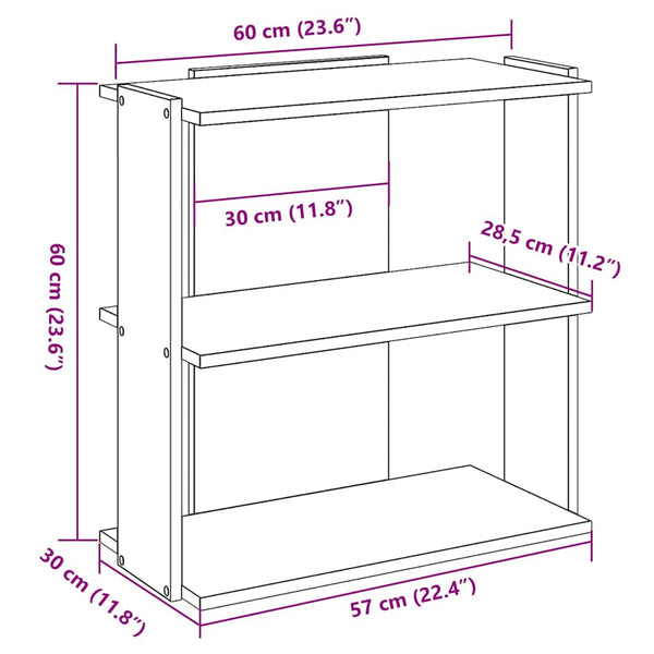 Bücherregal Räuchereiche, 3 Böden, 60cm