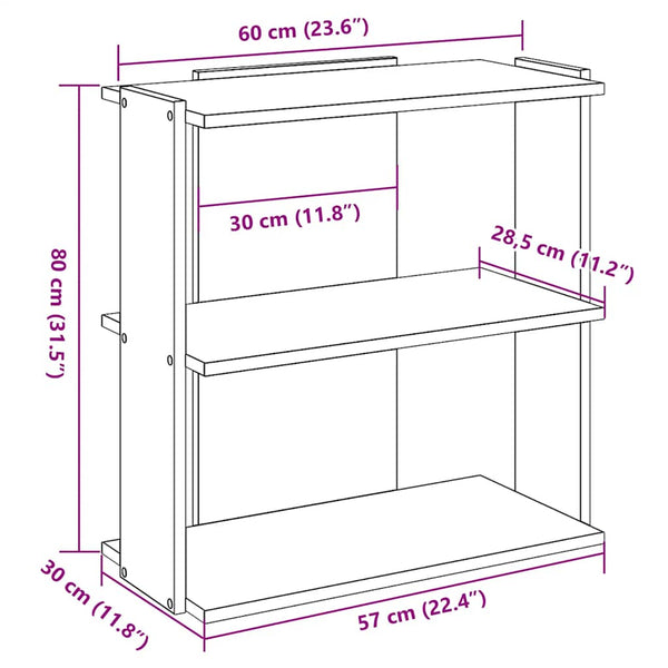 Bücherregal Weiß, 3 Böden, 60x80 cm