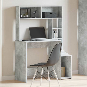 Schreibtisch mit Regal Betongrau 100x45x140 cm