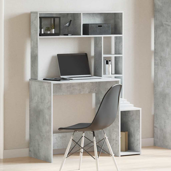 Schreibtisch mit Regal Betongrau 100x45x140 cm