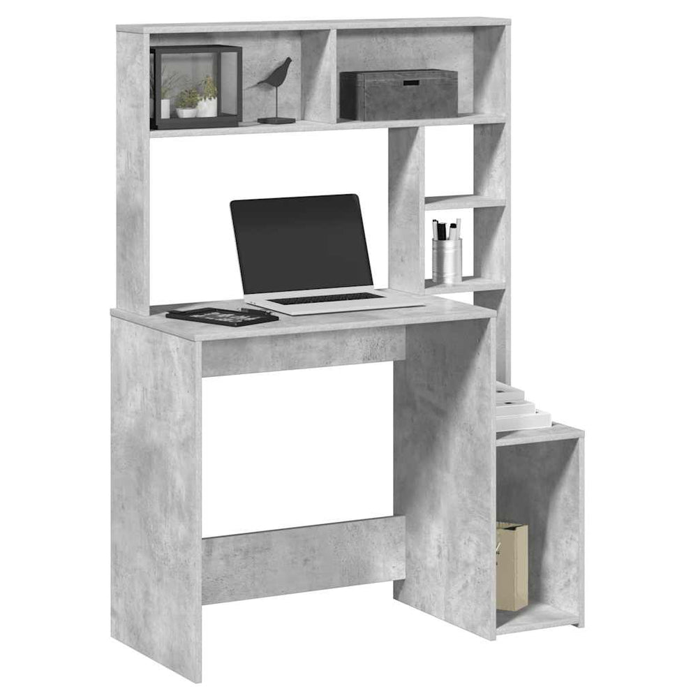 Schreibtisch mit Regal Betongrau 100x45x140 cm