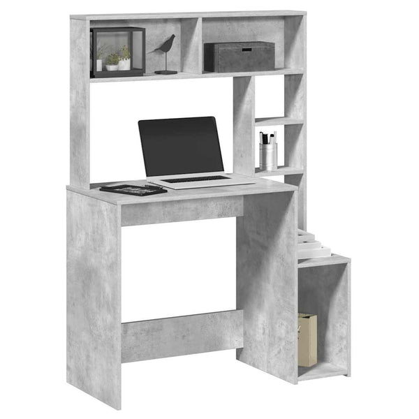 Schreibtisch mit Regal Betongrau 100x45x140 cm