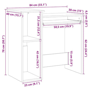 Schreibtisch mit Regalen, Weiß, 84 cm