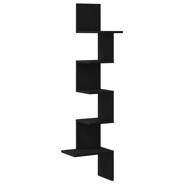 Schwarzes Wand-Eckregal, 32x32x127,5 cm