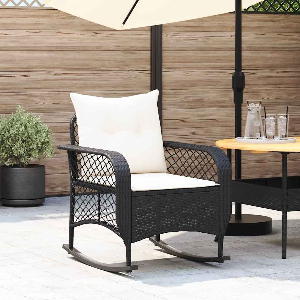 Garten Schaukelstuhl mit Kissen Schwarz