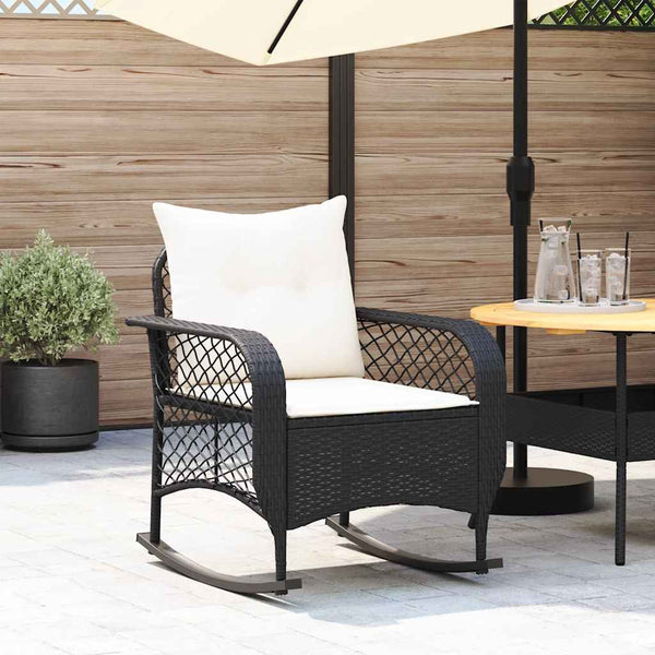 Garten Schaukelstuhl mit Kissen Schwarz