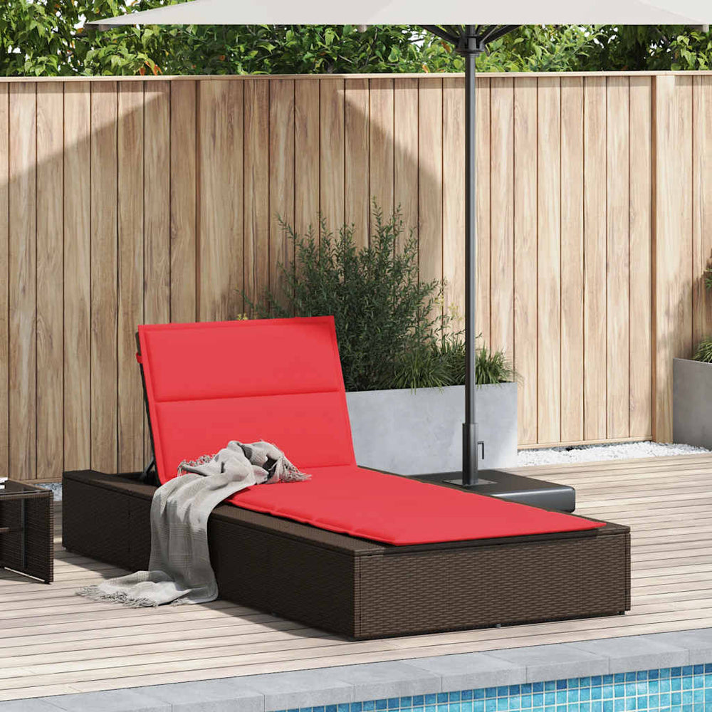 Braune Poly Rattan Sonnenliege mit Auflage