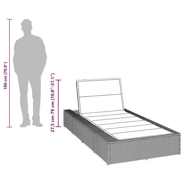 Braune Poly Rattan Sonnenliege mit Auflage