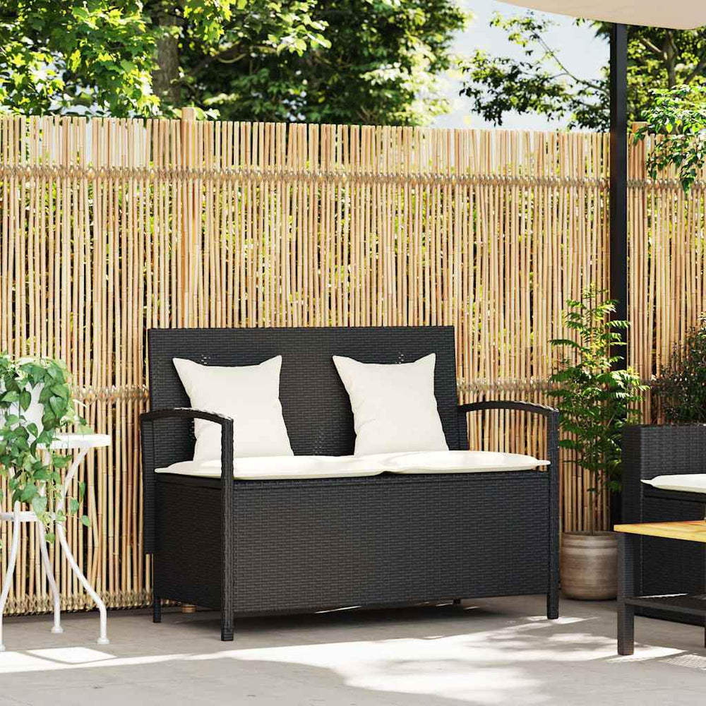 Gartenbank mit Stauraum & Kissen, Schwarz