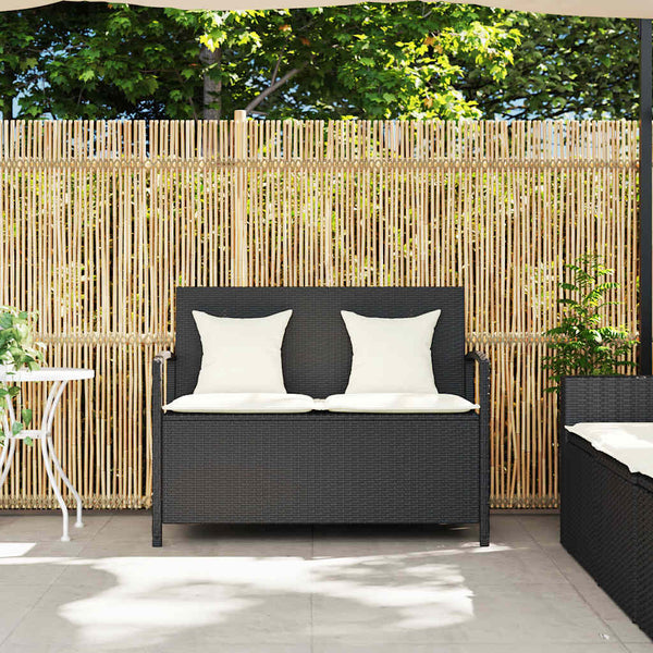Gartenbank mit Stauraum & Kissen, Schwarz