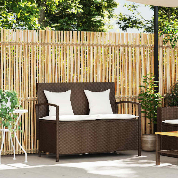 Gartenbank Braun Poly Rattan mit Stauraum