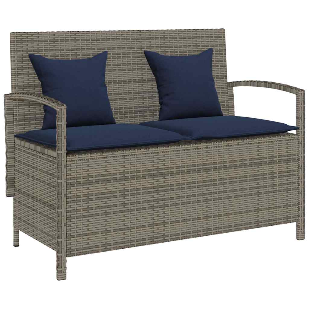 Gartenbank Grau Poly Rattan mit Stauraum