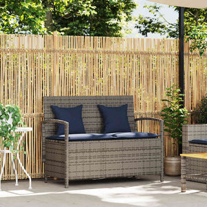 Gartenbank Grau Poly Rattan mit Stauraum