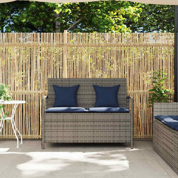 Gartenbank Grau Poly Rattan mit Stauraum