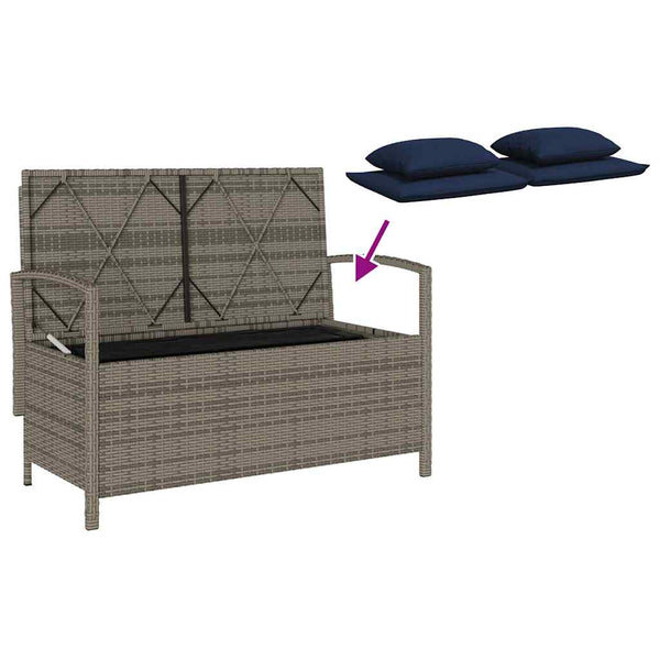 Gartenbank Grau Poly Rattan mit Stauraum